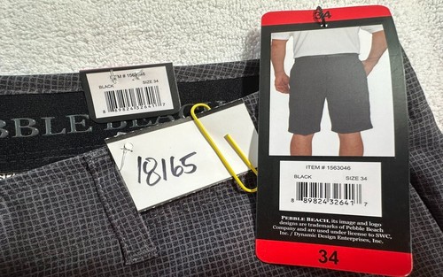 NWT Pebble Beach black small check men’s short 34 flat stretch zipper regular Ma - Picture 3 of 6