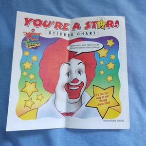 MCDONALD'S 1998 STICKER CHART "YOU'RE A STAR"  BRAND NEW - POSSIBLY RARE
