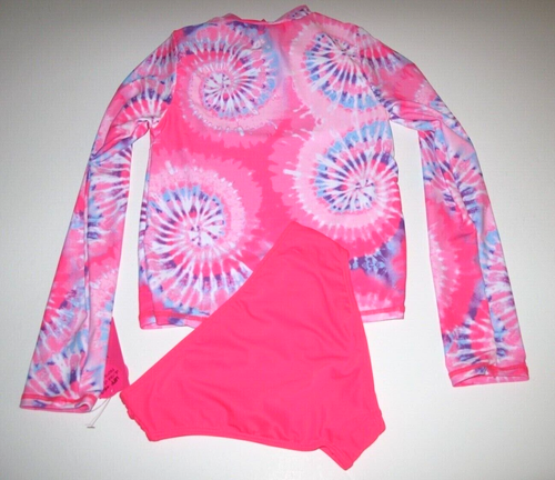 Betsey Johnson Girl's M 10 Long Sleeve 2 Pc Rash Guard Pink Swimsuit Tie Dye - Picture 3 of 3