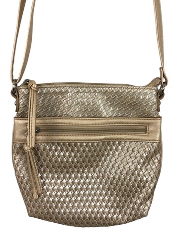 GAL Crossbody Messenger Bag Purse Metallic Shimmery Muted Gold Weave Design - Picture 3 of 11