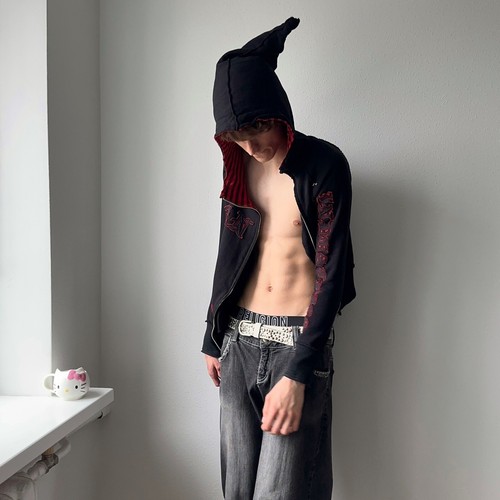 Felpa con cappuccio e zip laterale gotica emo punk LGB If Six Was Nine Style Tripp NYC Vibe Y2K - Foto 8 di 18