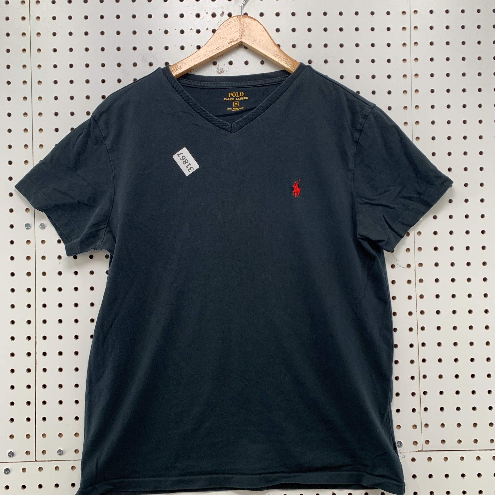 Polo Ralph Lauren Nero Collo a V Camicia Manica Corta Uomo M Rosso Pony 19 5x25