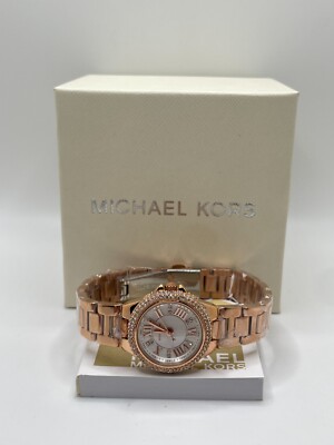 Michael Kors Camille MK3253 Womens White Dial Rose Gold Band Wristwatch