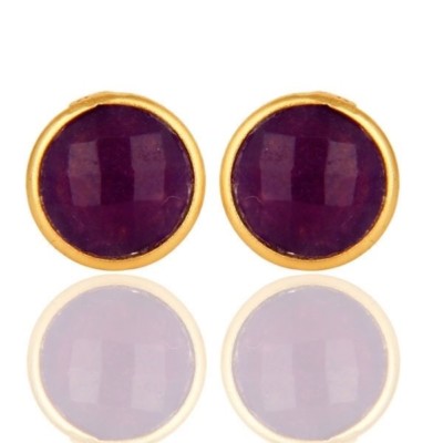 14K vergoldet lila Chalcedon Edelstein Schmuck Ohrstecker