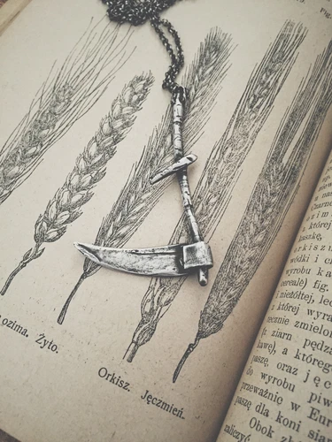 HAND MADE sterling silver SCYTHE pendant, oxidized silver, MAGIC, Darkwood