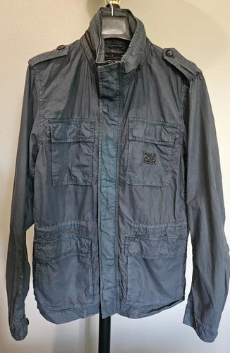 Diesel Men's L Gray Cotton Military Field Jacket Hooded Utility Cargo Coat - product listing photo