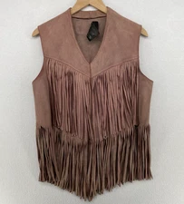 Vtg IBEX Vest Womens M Elegance Leather Western Waistcoat Fringed Pink England