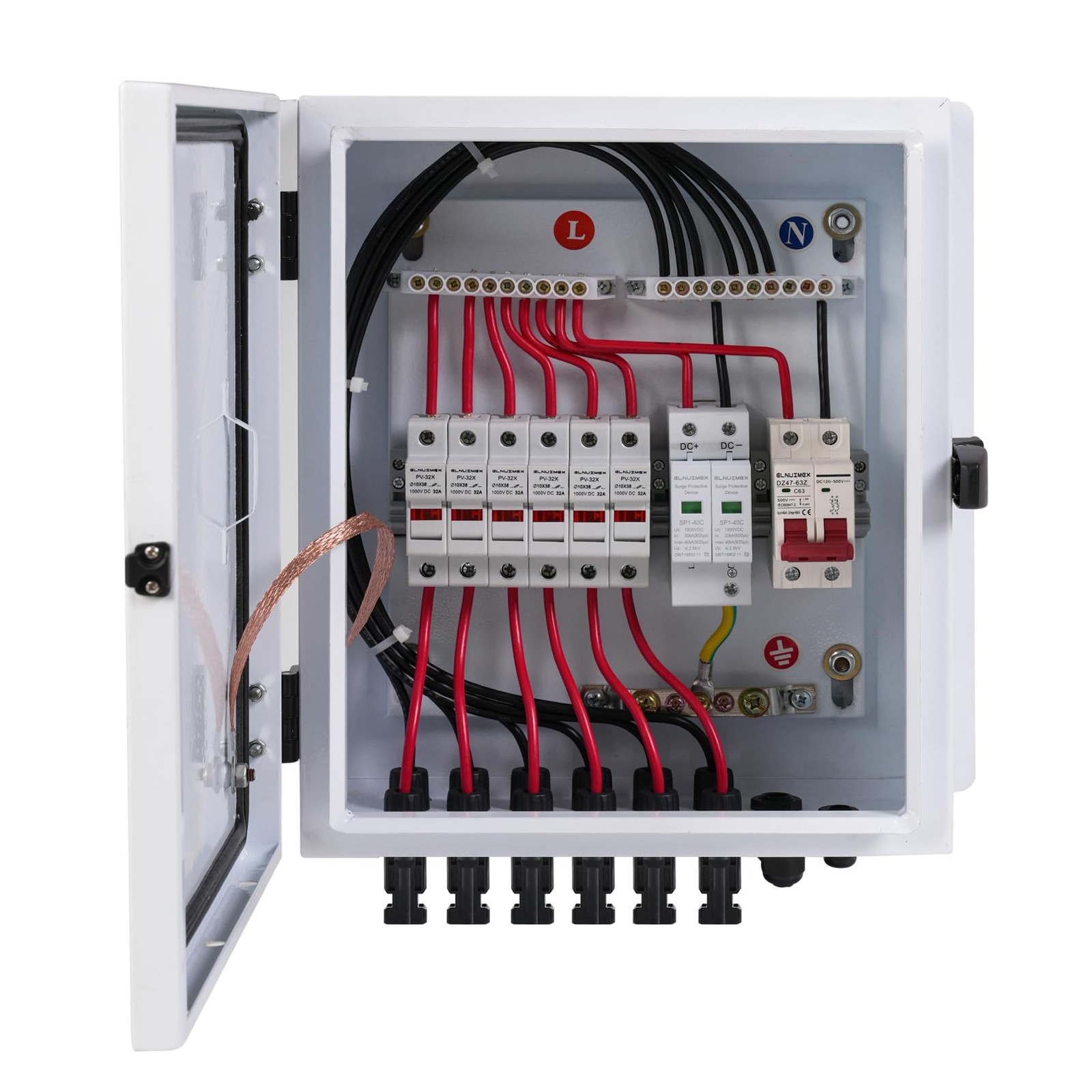 6 String Metal Solar Combiner Box, PV Combiner Box with 20A Rated Current Fuse,