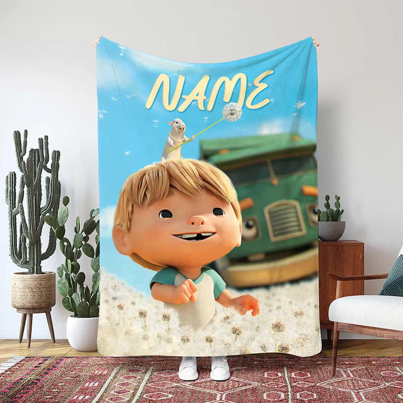 Trash Truck Blanket, Hank The Boy Custom Name Fleece Blanket