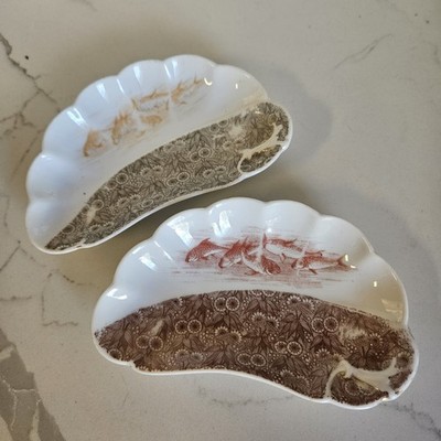 Set/2 Antique Bone Dishes Bawo & Dotter Austrian China Transferware Koi