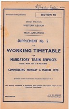 Vintage British Railways Working Timetable Supplement No 5 1977-1978 PD