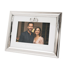 Image of 25th Anniversary Picture Frame in Nickel Plating with Diamante Rings by Happy...