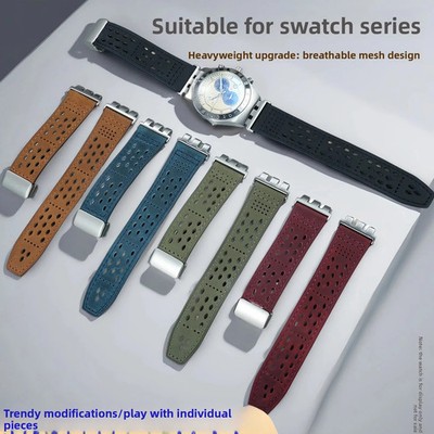 Leather Watch Strap for Swatch Irony YCS YAS YGS 19 21mm Black Breathable Soft