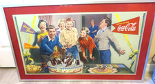 Vintage Coca Cola Cardboard Lithograph Sign, Professionally Framed 41" x 25"