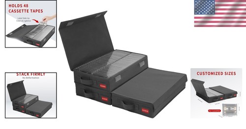 Audio Cassette Holder Pack of 3 - Stackable Storage with Lid, Protects 144 Tapes - Afbeelding 2 van 8