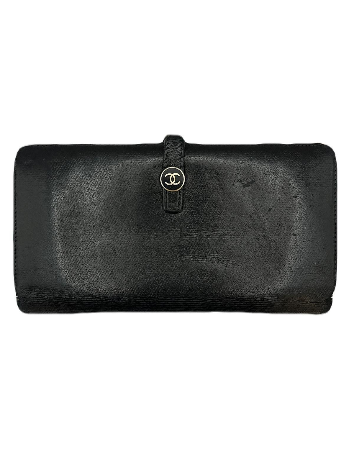 CHANEL Black Leather Long Wallet Pre-Owned E0207-6