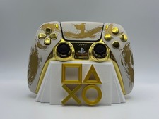 Custom Sony PS5 DualSense Controller White Gold Samurai TMR + Matching Stand