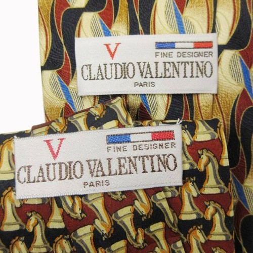 Claudio Valentino Neckties Set of 2 Bulk Sale Total Pattern Night Chess Used 3bf - Picture 8 of 8