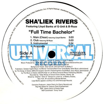 Sha'Liek Rivers - Full Time Bachelor / Grind (12'', Promo) (Near Mint (NM or M-))
