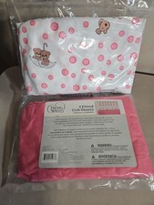    Precious Moments Crib Sheet Noah's Ark Theme Pink Polka Dots VGUC