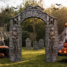 7 Pcs Halloween Cemetery Archway Tombstones Skeleton Set,Cemetery