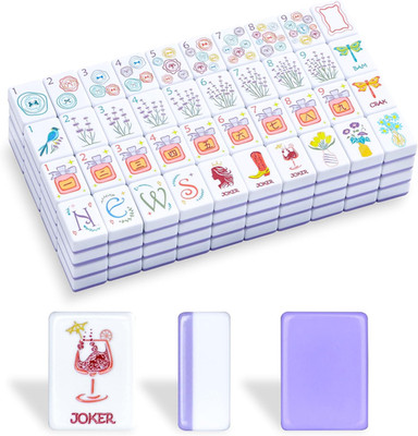 American Mahjong Tile Set, 160 Purple Engraved Melamine Mahjong Tiles with Mahjo