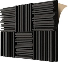 Self-adhesive Acoustic Foam Panels, 12 X 12 X 2 6 pcs Black, Self-adhesive0