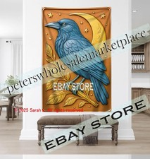 Raven Wall Tapestry Night Sky Style celestial decor man cave 59X82 in