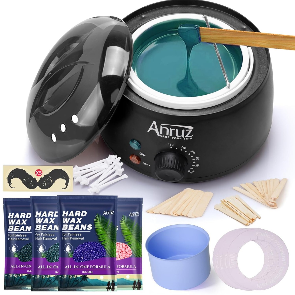 Wax Warmer,Wax Pot, Waxing Kit For Hair Removal With 6 Packs Hard Wax Beads 10 Pcs Spatulas 5 Paper Circlepainless At Home For Facial Legs Bikini Area Armpit For Woman And Men-908127