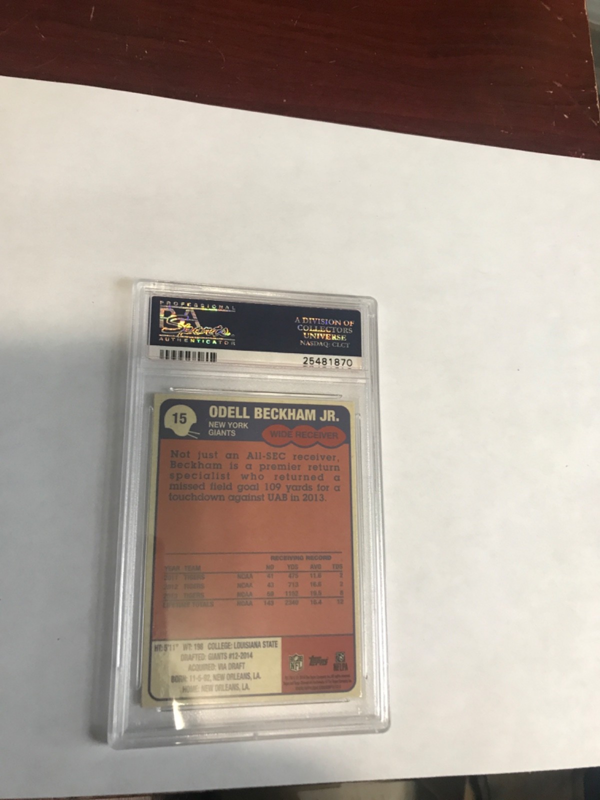 2014 Topps Chrome 1985 Design Odell Beckham Jr. RC PSA 9 New York Giants view 2