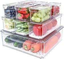 10 Pack Fridge Organizer, Stackable Refrigerator Organizer Bins w/Lids, BPA-Free