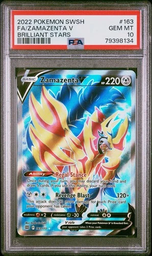 2022 POKEMON SWORD & SHIELD BRILLIANT STARS #163 FA/ZAMAZENTA V PSA 10
