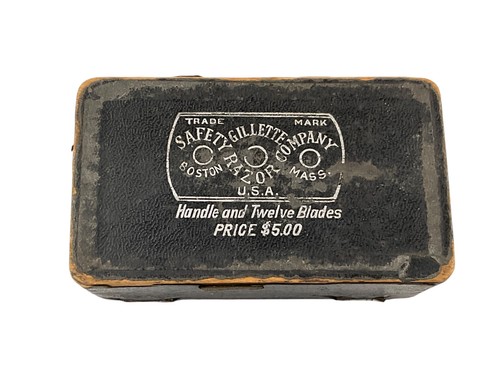 Rara antica scatola legno rasoio Gillette Sales Co. Chicago, Ill. solo funzionante chiusura - Foto 9 di 18