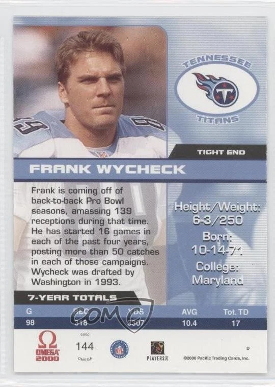 2000 Pacific Omega Copper Missing Serial Number Frank Wycheck #144 - Image 2 of 2