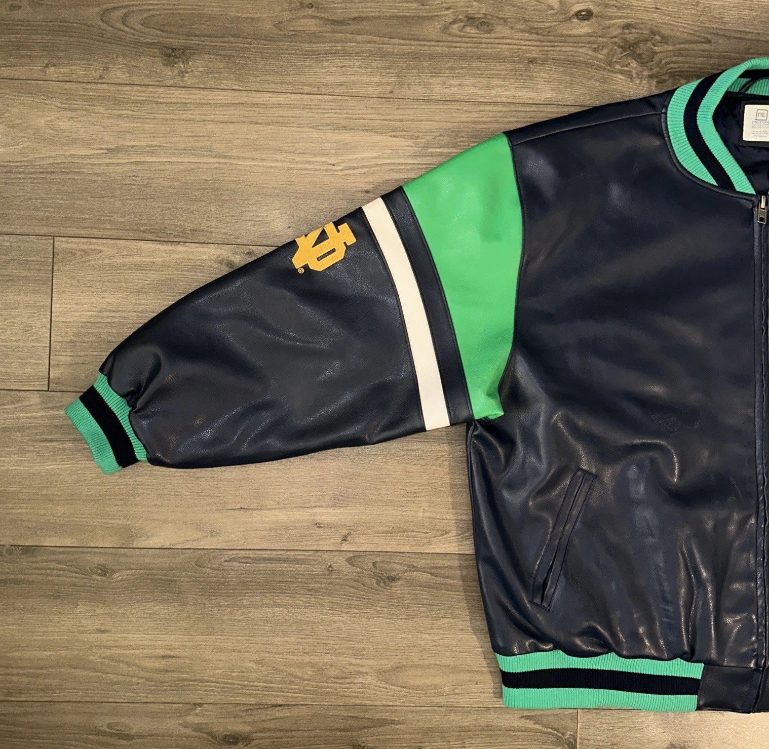 Vintage Notre Dame Fighting Irish Embroidered Logo Leather Jacket Mens 3X image 10