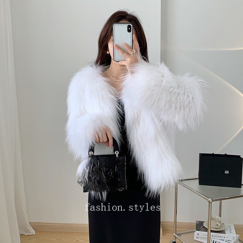 Cappotto pelliccia tessuto procione donna corto coreano casual scollo a V giacche soprabito parka - Foto 14 di 36