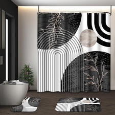 Boho Bathroom Sets with Shower Curtain and Rugs, Set of 4 Geometric
