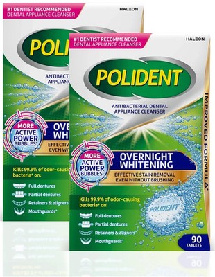 2 Pack Polident Overnight Whitening Cleanser Tablets   90 Count Antibacterial