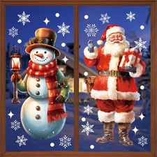 Large Christmas Window Clings, 2 Sheets Extra Large Santa Claus Snowman Windo...