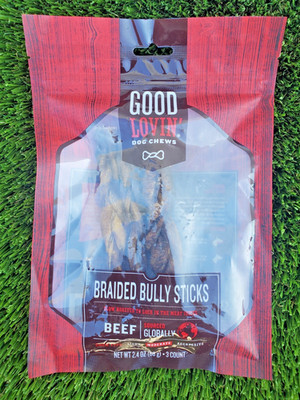 Good Lovin'   6'' - Braided Bully Stick Dog Chews  3 count   2.4 OZ