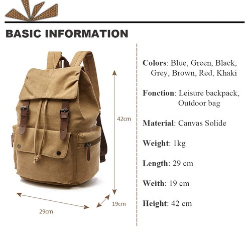 Zaino Canvas Vintage per Laptop Zainetto Escursionismo Viaggio Borsa Grande - Foto 2 di 24