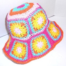 Rainbow Crochet Straw Sun Hat Packable Women's Bucket Hat Electric Forrest