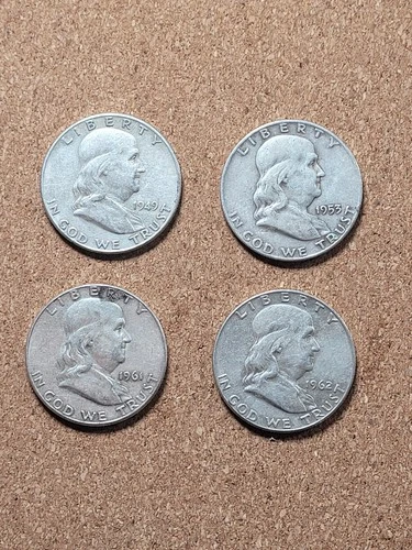 4x Franklin Half Dollars 90% Silver Lot – All Different Dates (1949 Included)
