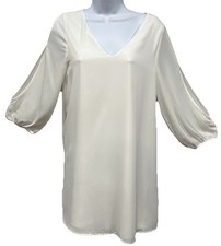 Lulus Mini Dress Women's Size XS White Sheer Lined 3/4 Sleeves Fit & Flare Chic