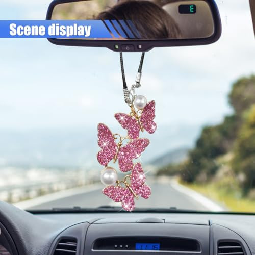 Bling Butterfly Diamond Car Hanging Accessories, Crystal Car Rear View Mirror - Picture 4 of 6