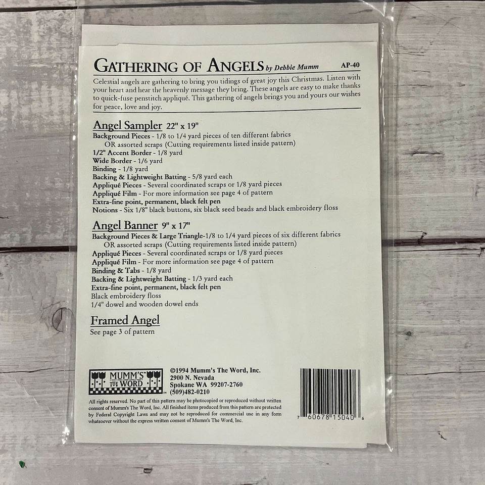 Debbie Mumm The Word Gathering Of Angels Wallhanging Banner Quilt Pattern AP-40 - Image 2 of 3