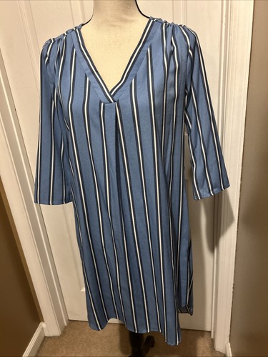 Attention Womens XS/S Dress Stripe Blue/White Lightwt VNeck 3/4 Sleeve Soft,Lite - Picture 4 of 19