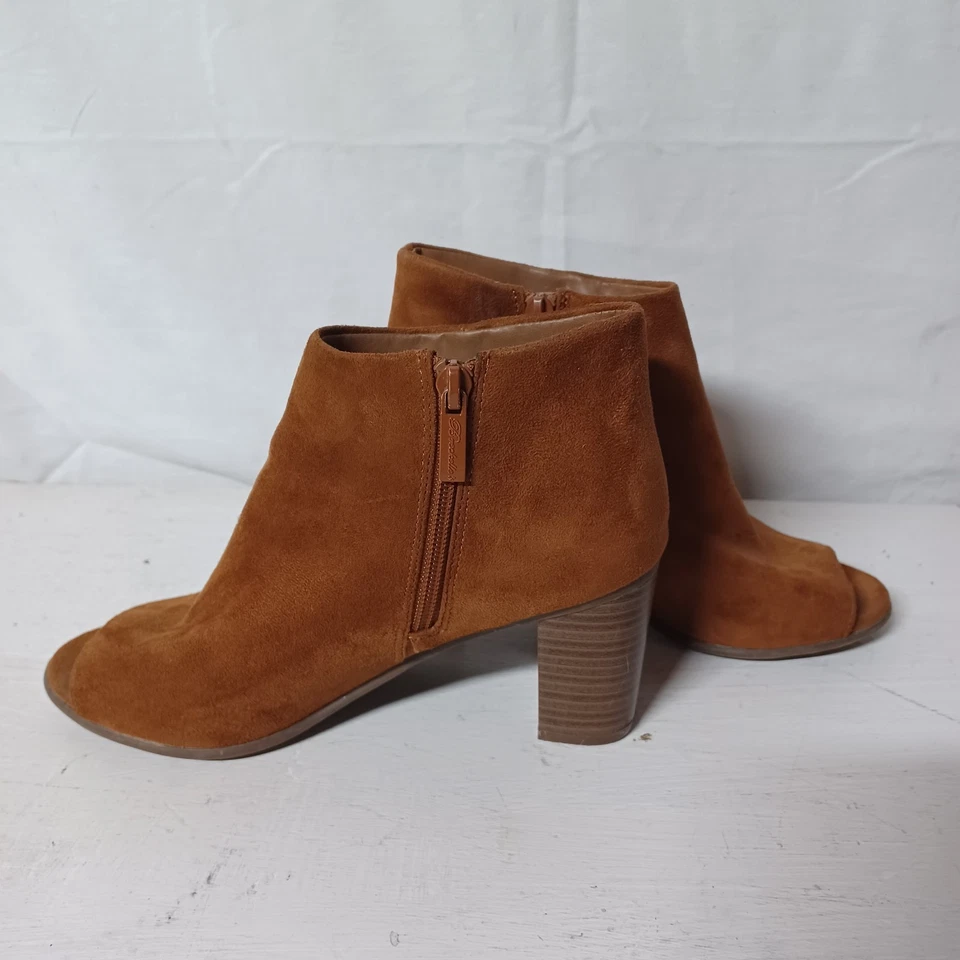 Mujer Breckelles Punta Abierta Botines Marrón Gamuza Talla 6.5 Cremallera Grueso Tacón 3" Foto 3 de 4
