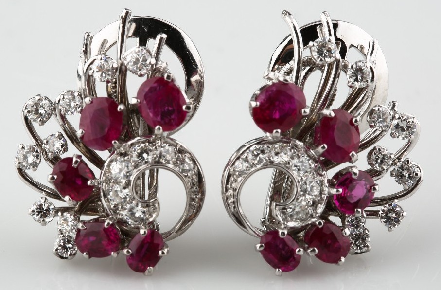 14K WHITE GOLD RUBY AND DIAMOND CLIP-ON EARRINGS *BEAUTIFUL PIGEON ...