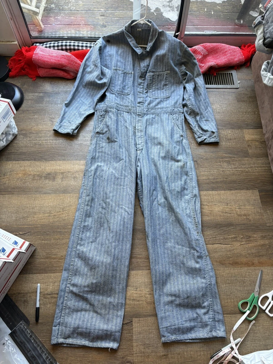 Vintage Wrangler 60s Blue Stripe Denim Herringbone Coverall 44x30